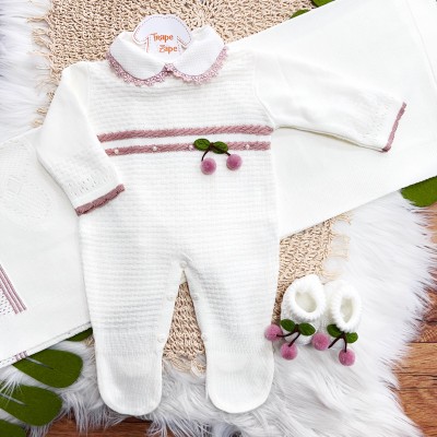 Saída de Maternidade Cerejinha - Off White e Rose